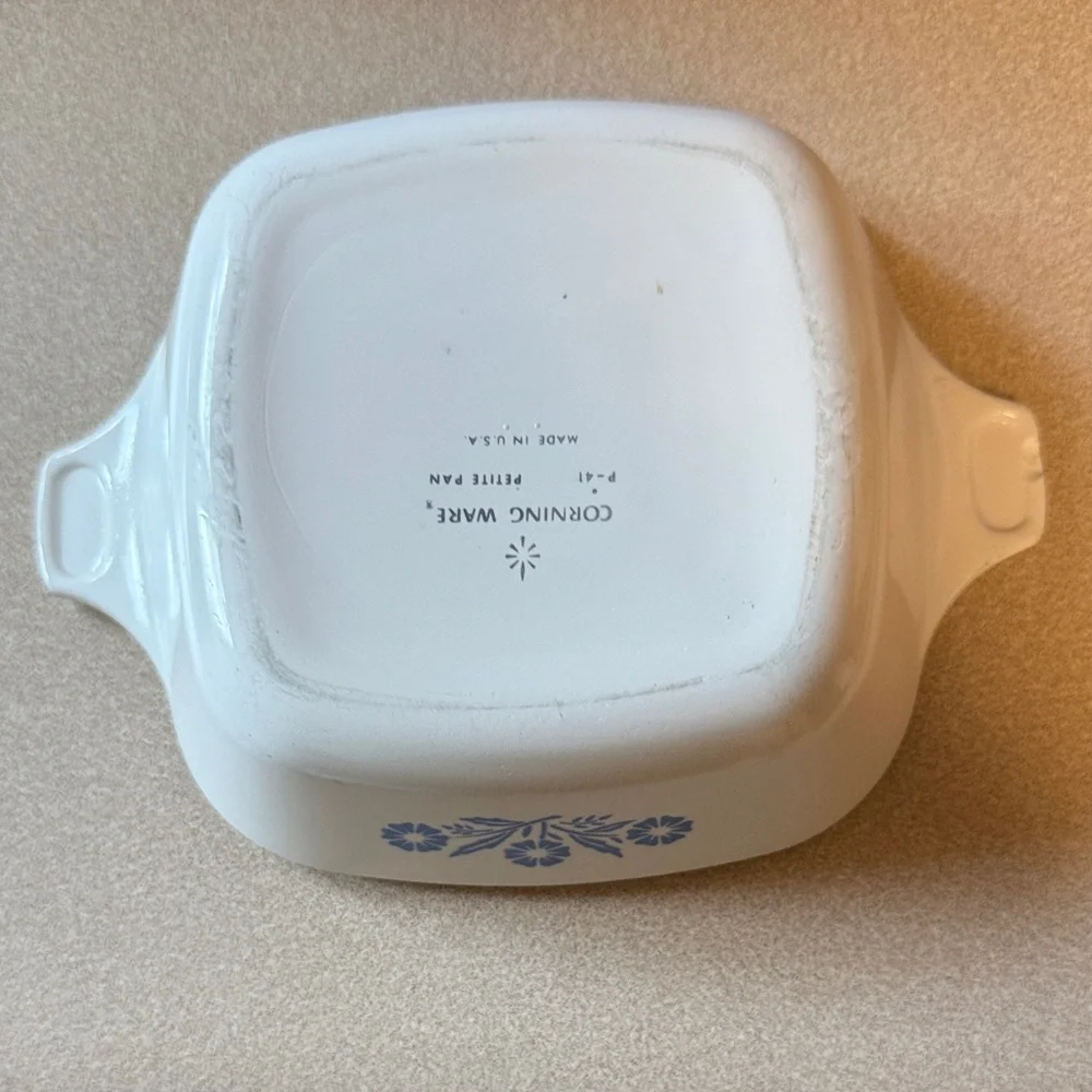 Vintage CorningWare White Baking Dishes with Blue Floral Design